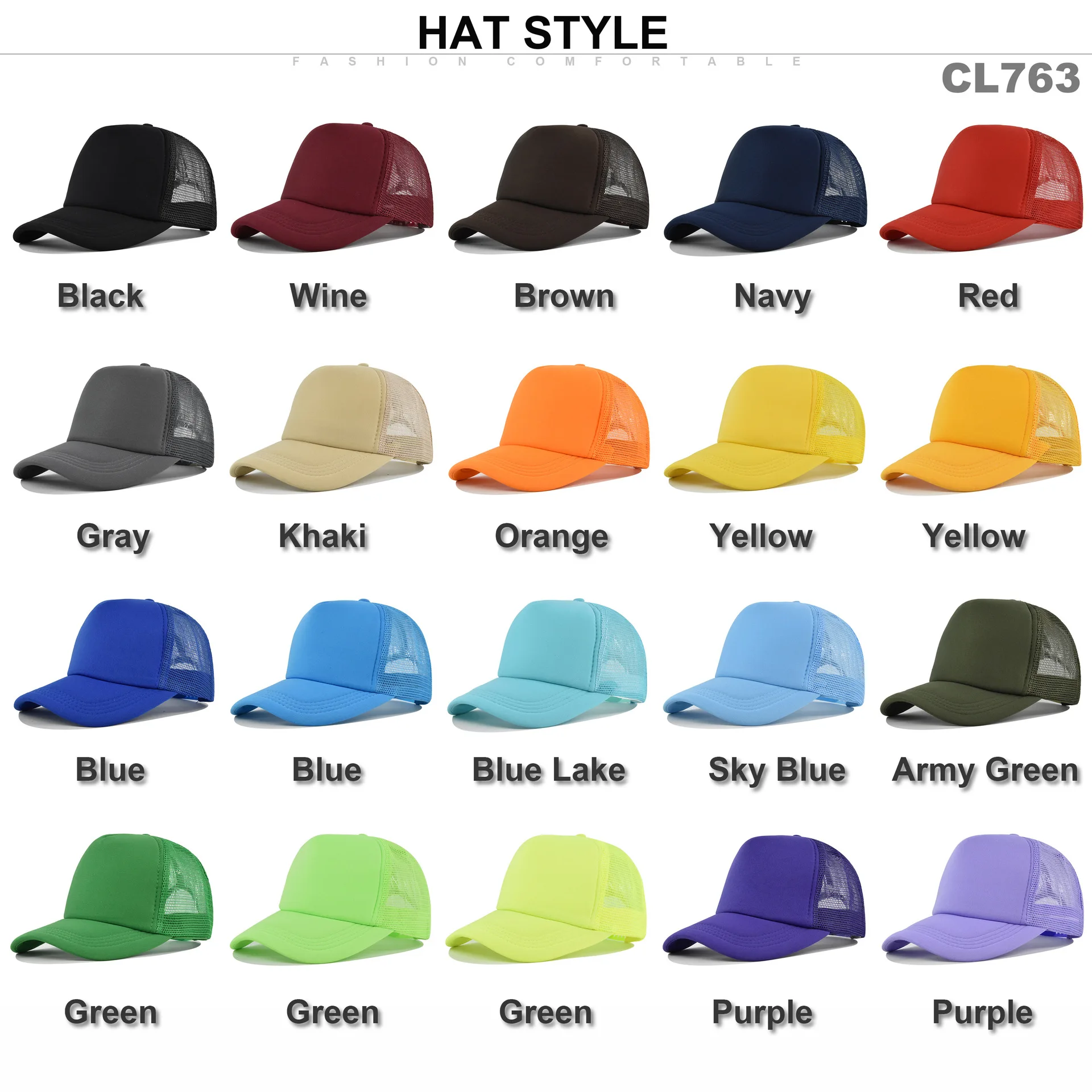 Trucker Cap Mesh - Casquette de baseball unisexe, modèle simple,